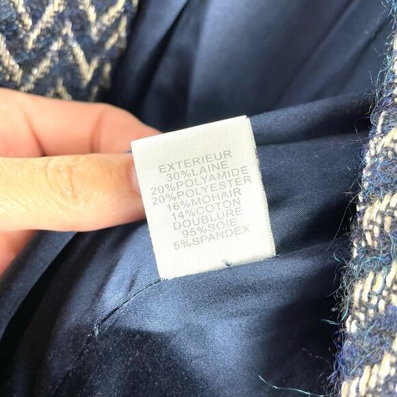 Diane Von Furstenberg Trente Wool/Mohair/Silk Navy Chevron Zigzag Coat Size 6 - Picture 9 of 12